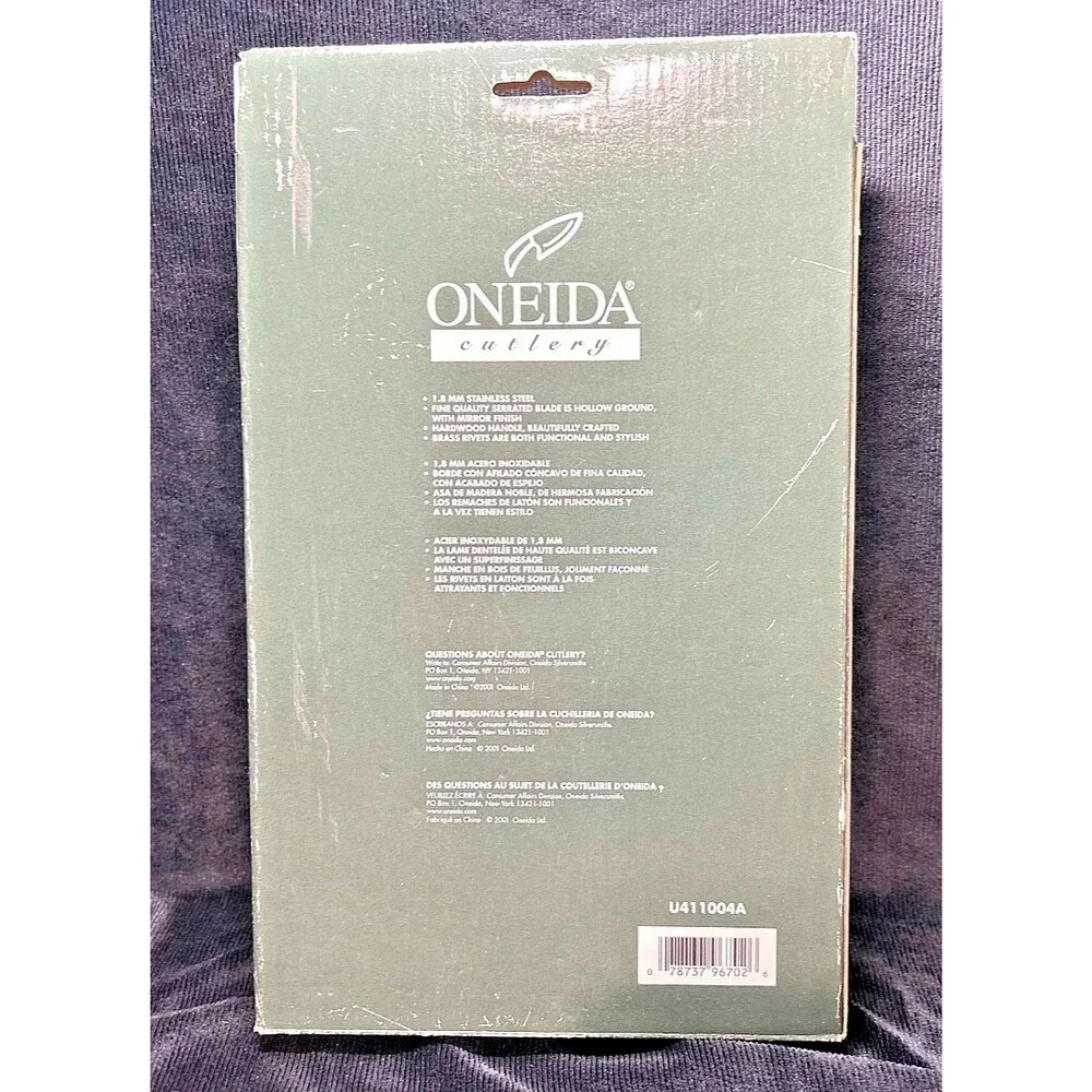 4  NIB Oneida Jumbo Steak Knives Wood Handles Stainless Serrated Blades